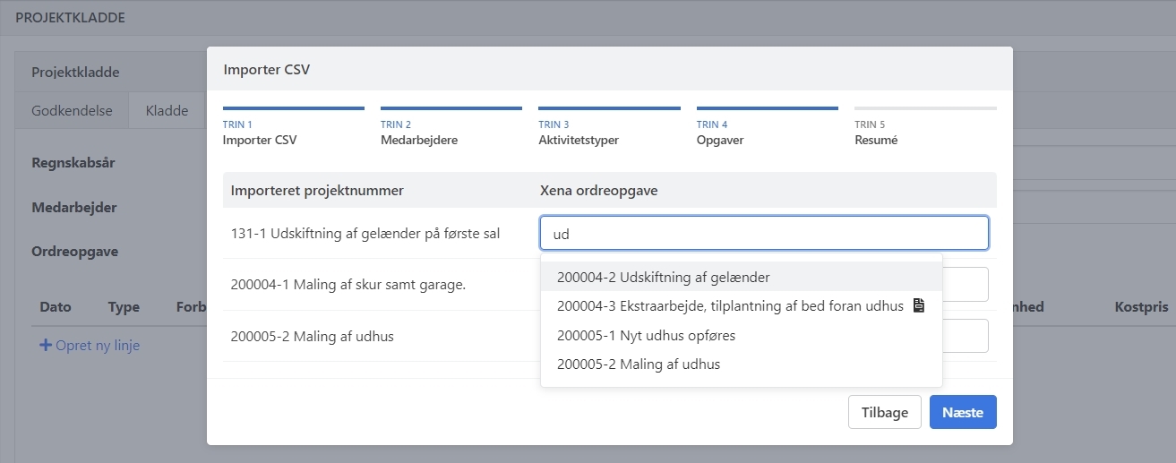 Step 4, import til omkostningsregistrering i Xena