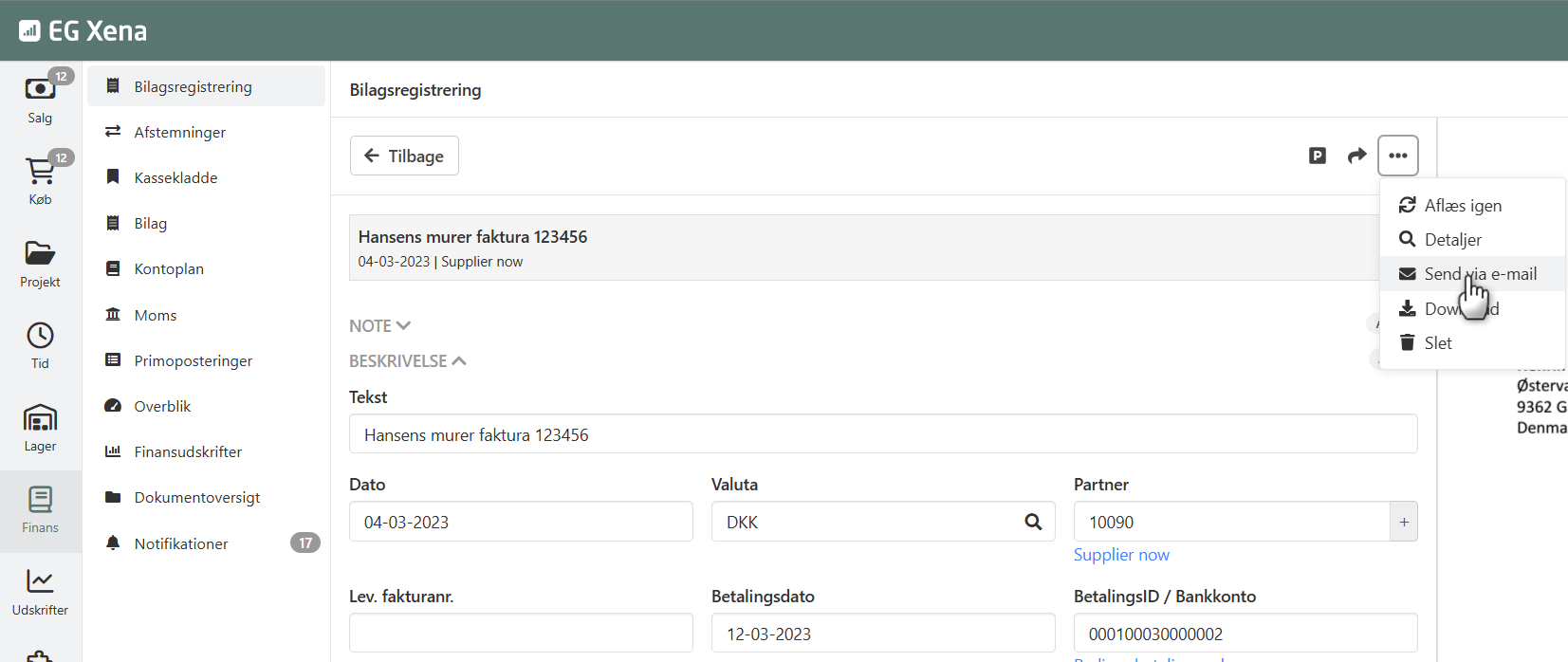 Send bilag i indbakken direkte videre via mail i Xena