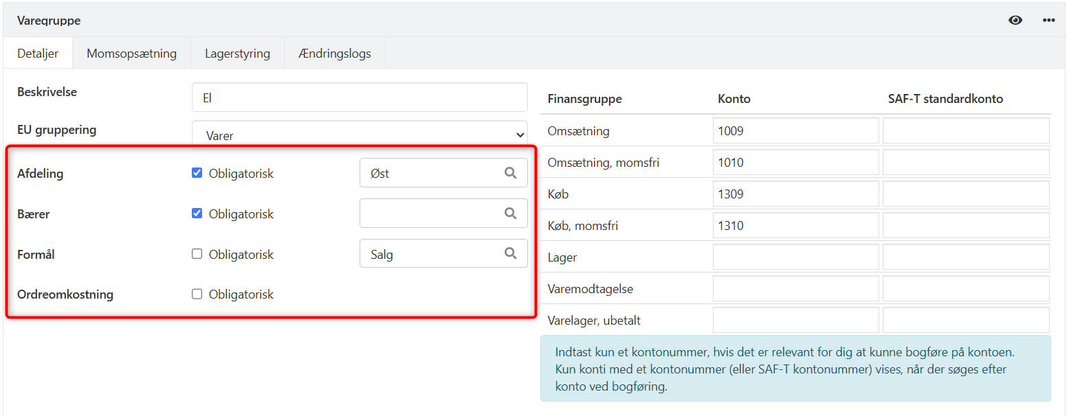 Tvungen dimension og ordreomk på varegrp i Xena