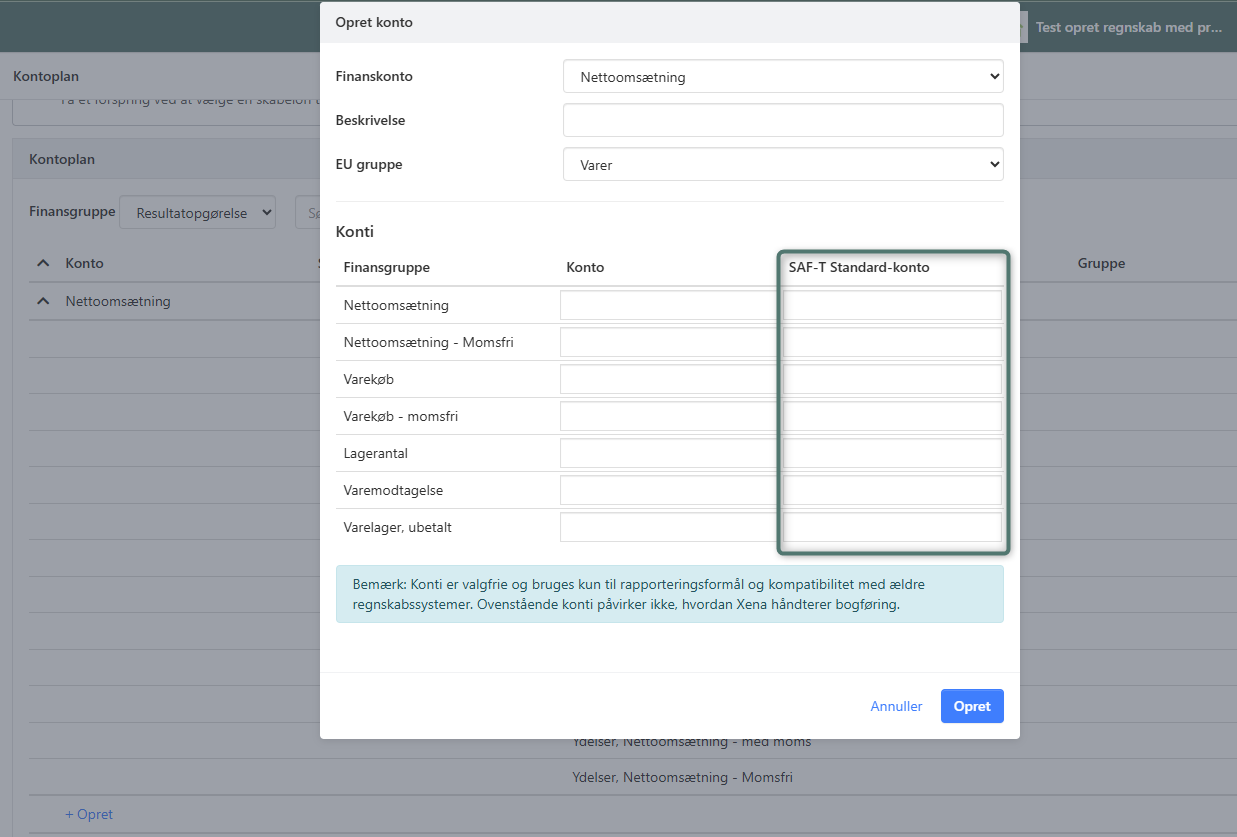 Udfyld kontonummer når du opretter en varegruppe i Xena