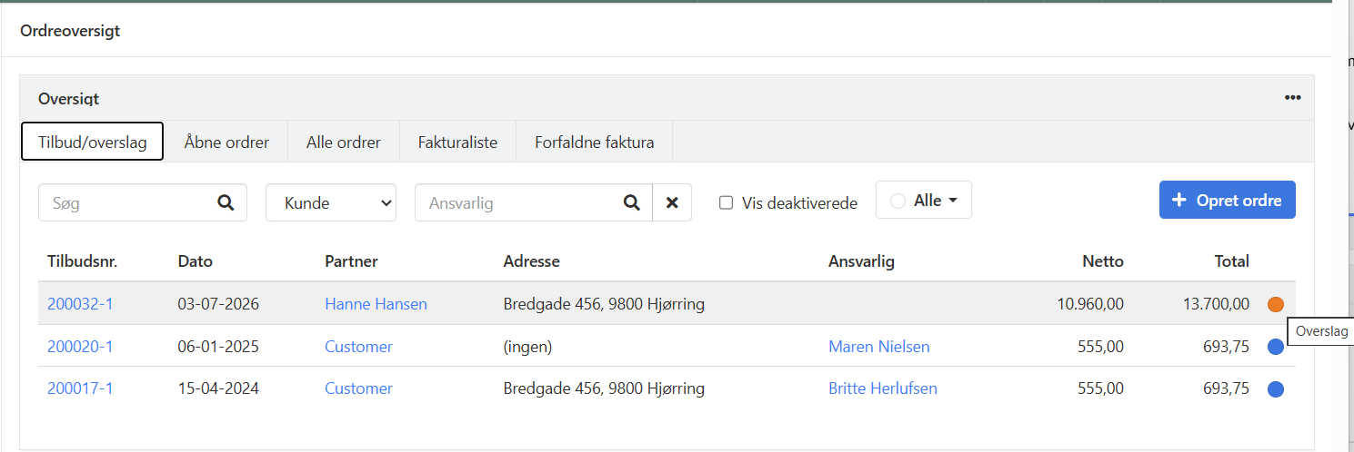 Oversigt over aktive tilbud i Xena
