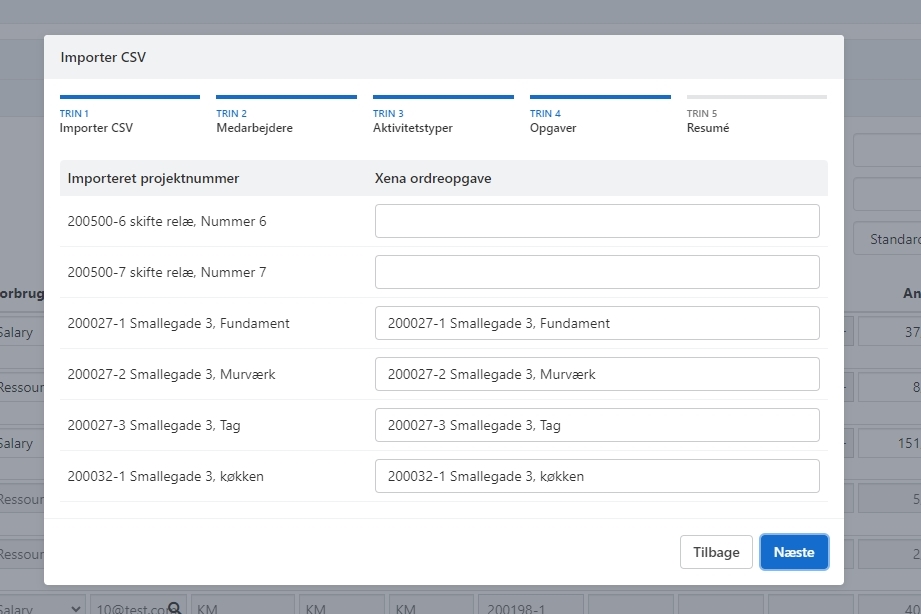 Mapning af opgave ved import af omkostninger