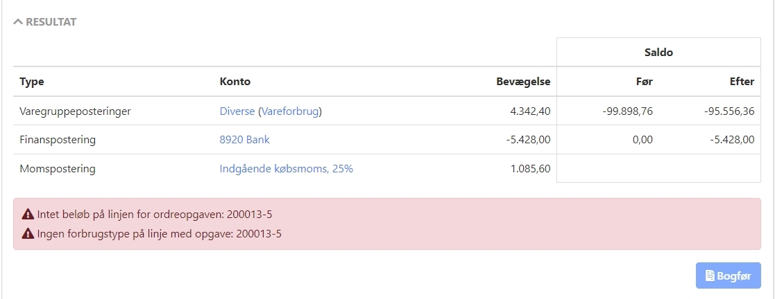 Fejl hvis forbrugstype mangler i bilagsregistrering i Xena