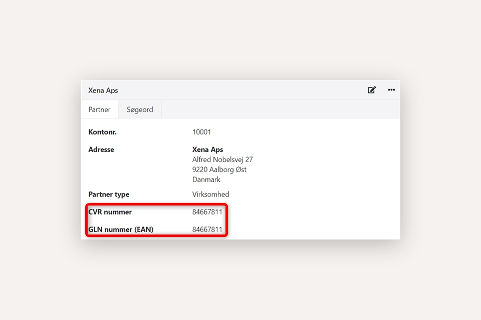 Sæt både CVR nummer og GLN nummer på partnere i Xena