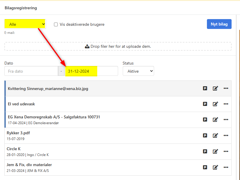 Se bilag i indbakker indenfor en bestemt periode i Xena