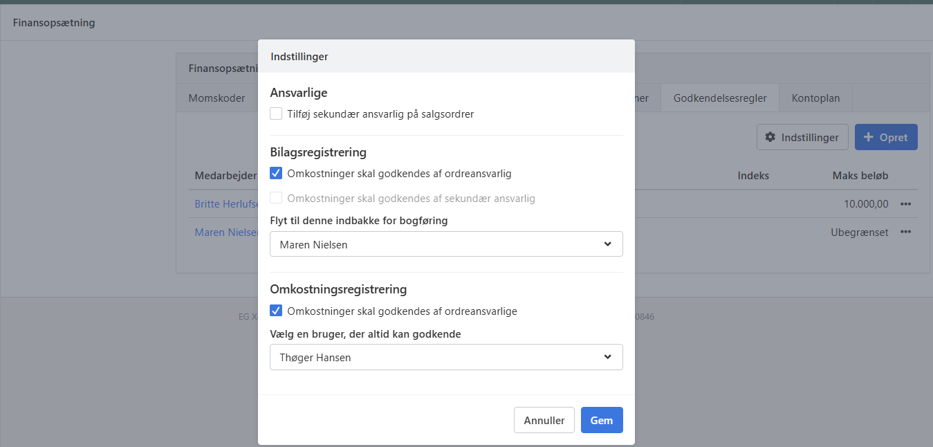 Setting up approval rules for voucher registration in Xena
